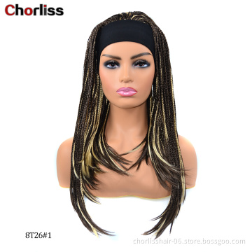 Wholesale Black Light Blonde AfroTurban Braiding Ponytail Wigs Headband Synthetic Hair Wigs With Headband Attached For Woman
